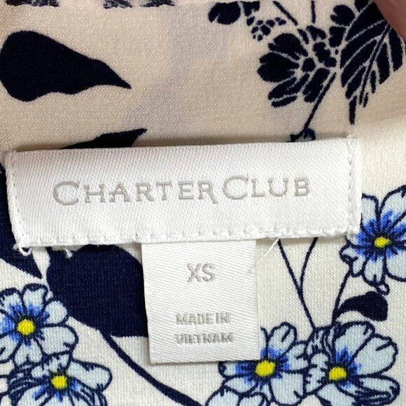 Charter Club XS White Floral Blouse With Ruffle Sleeves &amp; Pleated Front - Picture 4 of 5
